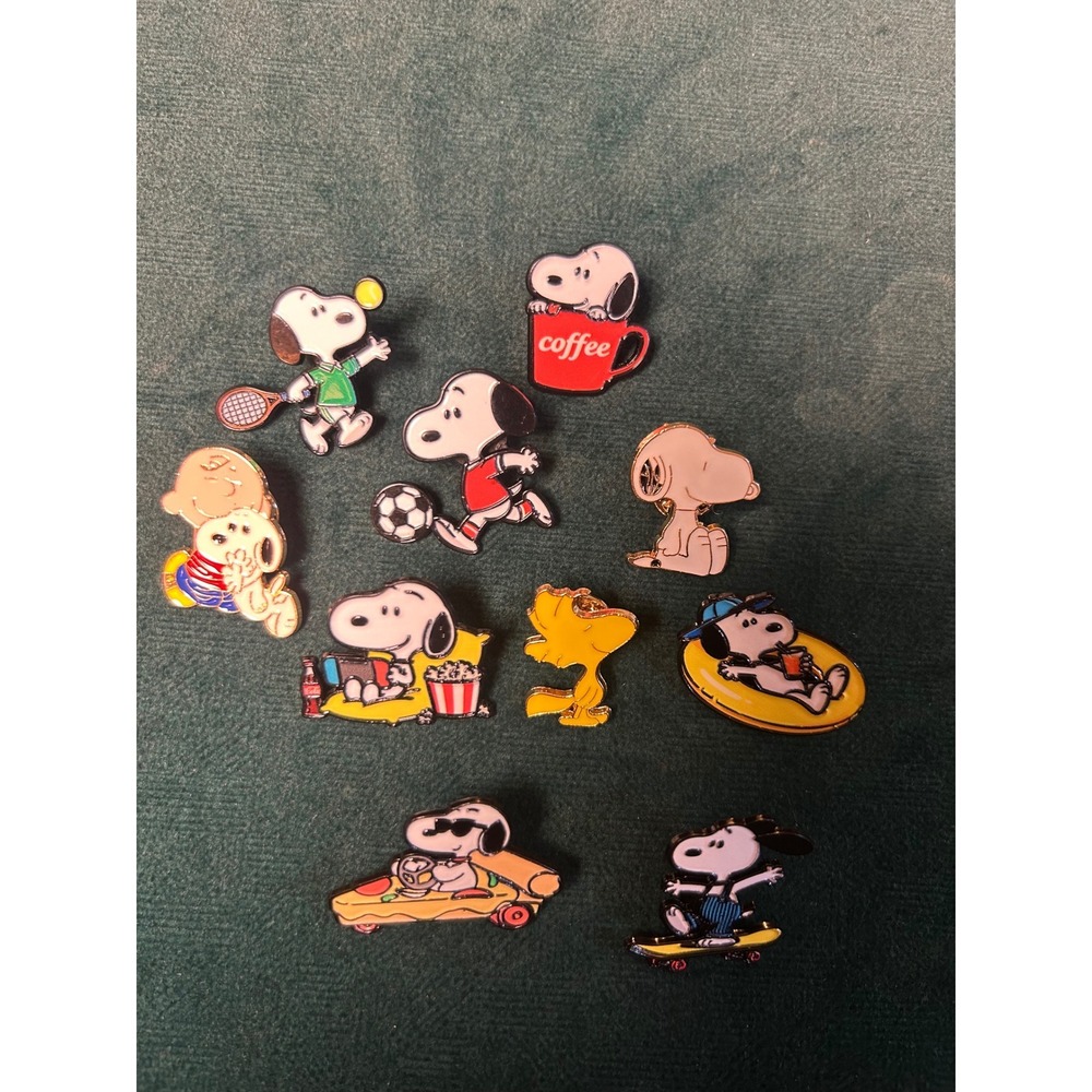 Peanuts Snoopy Woodstock Enamel Pin Set 10pc Pizza Coffee Sports Movie Multi - Picture 6 of 6